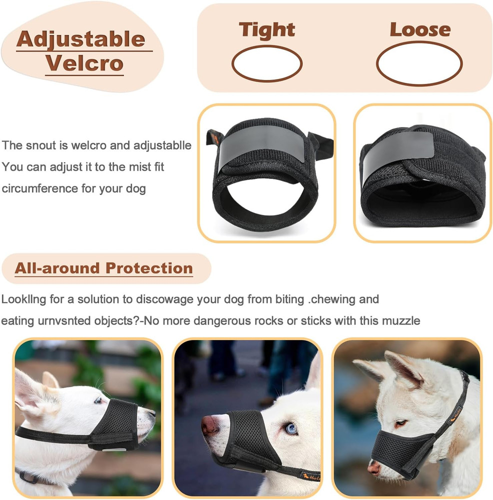 Dog Muzzle,Soft Nylon Muzzle anti Biting Barking Chewing,Air Mesh Breathable Dri