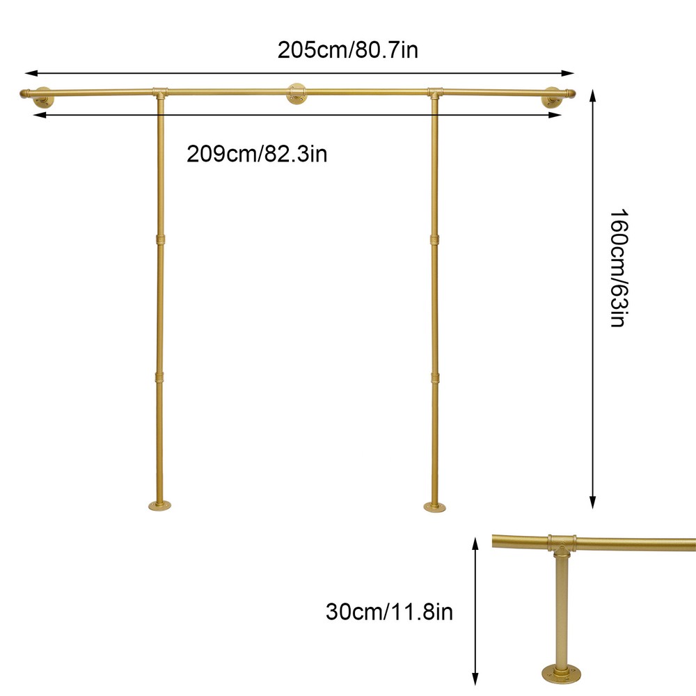 Industrial Pipe Clothing Rack Gold Wall Mounted Space Saving Clothes Rack