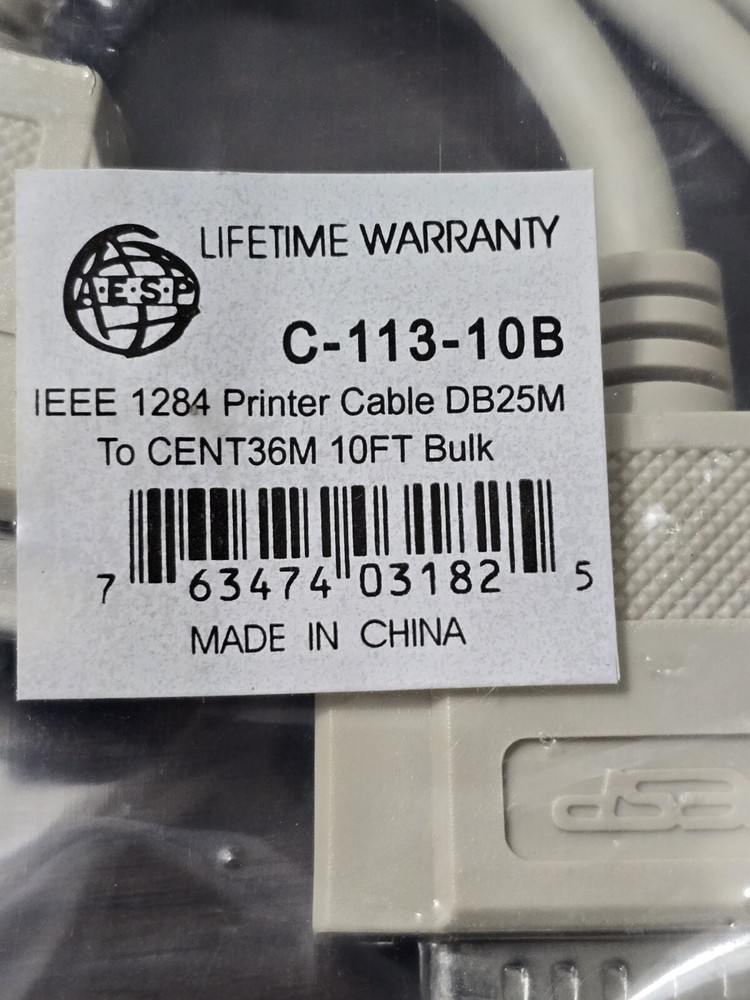 AESP Brand, IEEE 1284 Printer Cable 10ft, DB25M/CENT36M BiDirectional