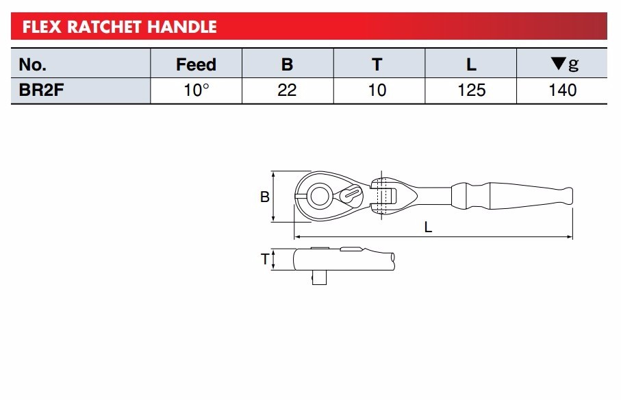 KTC 1/4"FLEX RATCHET HANDLE BR2F