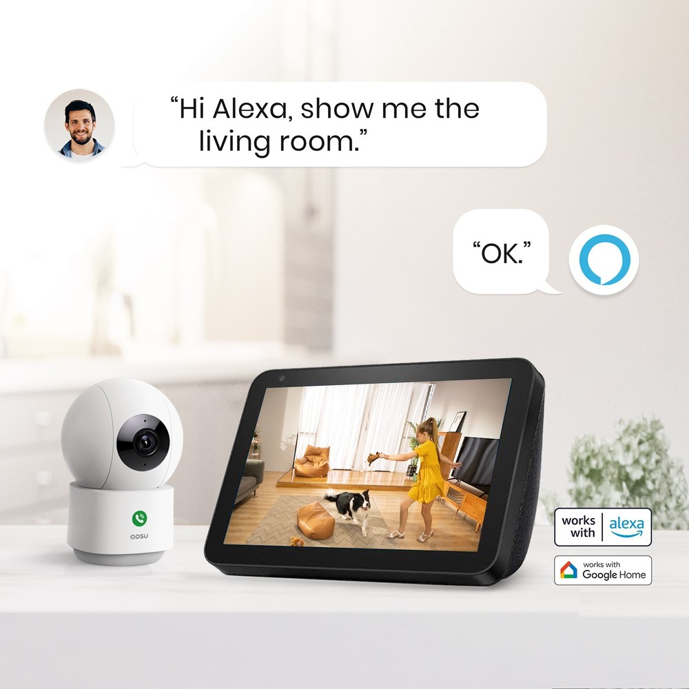 Aosu 2K Security Camera Indoor Smart Motion Tracking,works with Alexa 2 Pack