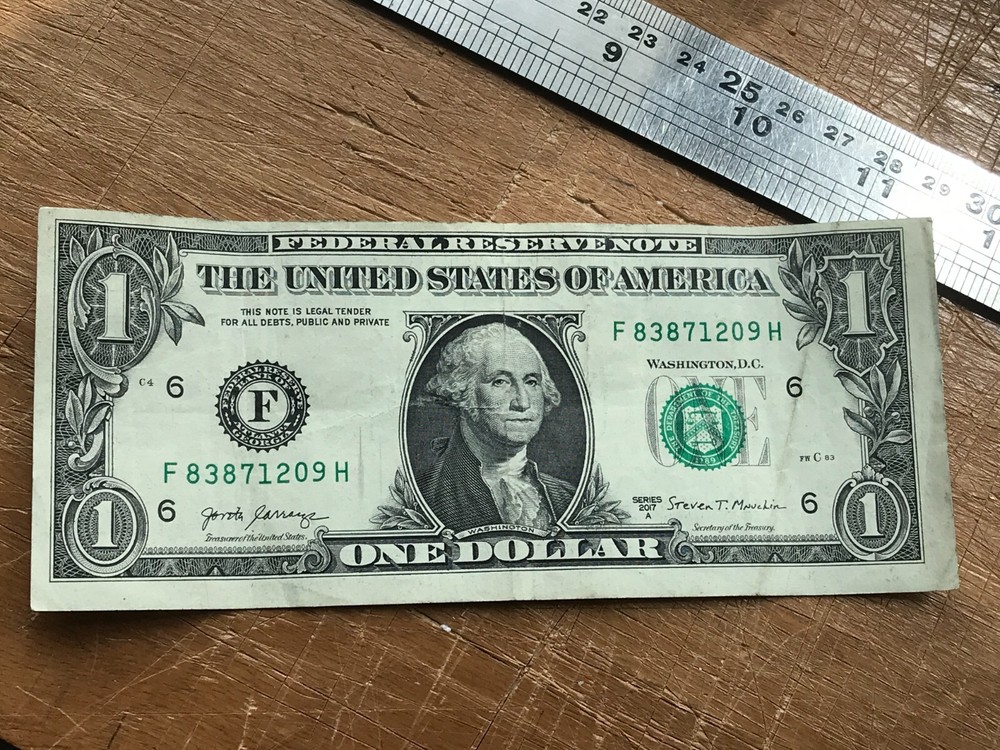 $1 Dollar Bill Misaligned Offset Print Error F 83871209 H 2017A