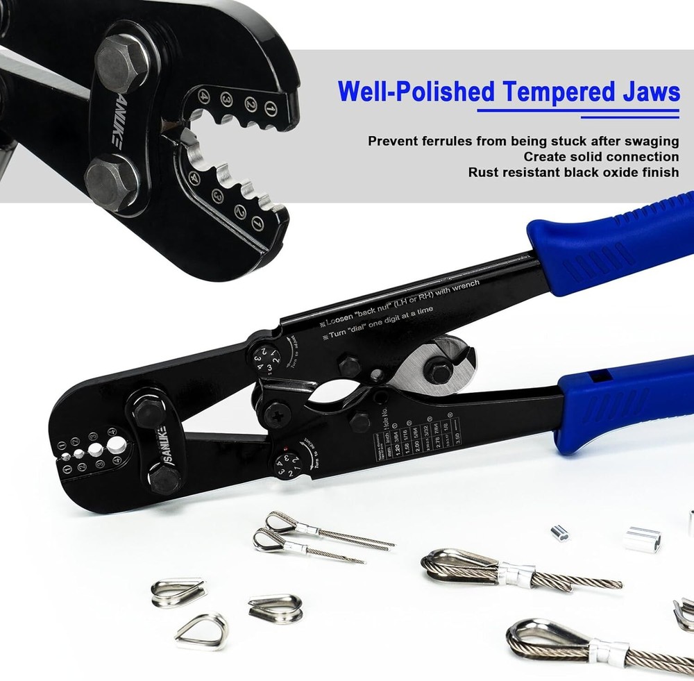 Compact Wire Rope Crimping Tool Set with Crimping Loop Sleeves for DIY Projects