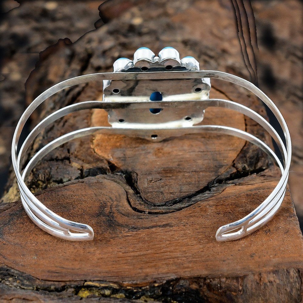 Adjustable Bangle Sleeping Beauty Turquoise Gemstone Handmade Silver Cuff