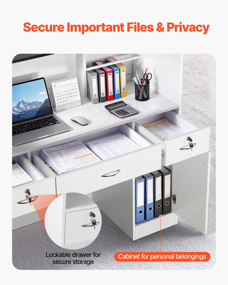 VEVOR Reception Desk 50 inch Rectangular Front Counter Table with LED & Drawers