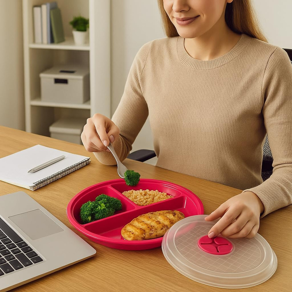 4-Pack Divided Microwave Plates with Vented Lids – Bpa-Free, Stackable Meal Prep