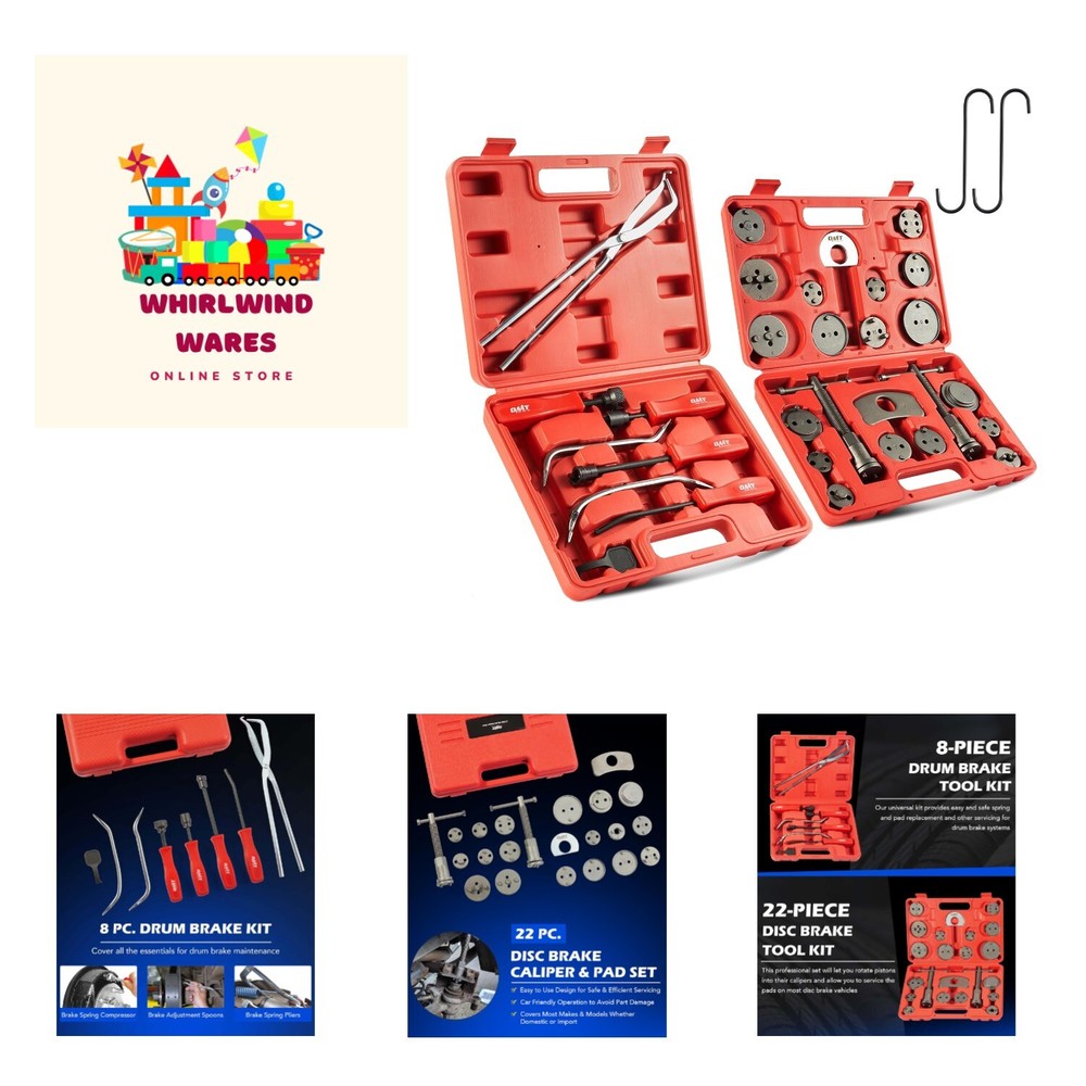 32pc Dual Brake Tools, 2 in 1 Caliper Compression Tool and Drum Brake Tool Ki...
