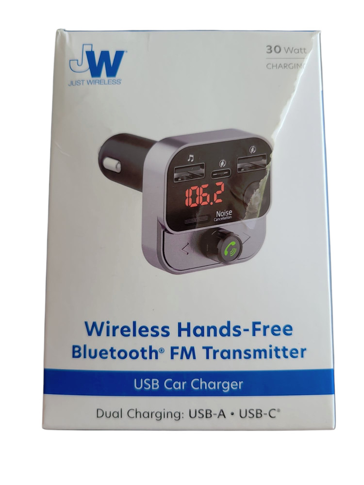 Just Wireless FM Transmitter with USB-C and USB-A Charging Port - Black