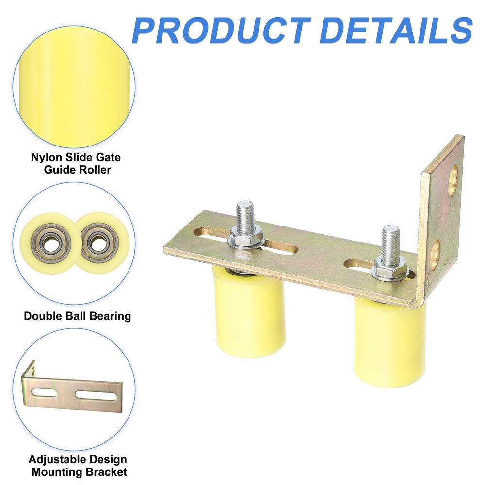 2Set Slide Gate Guide Roller, 1-5/8"x2" Nylon Gate Support & Bracket, Yellow