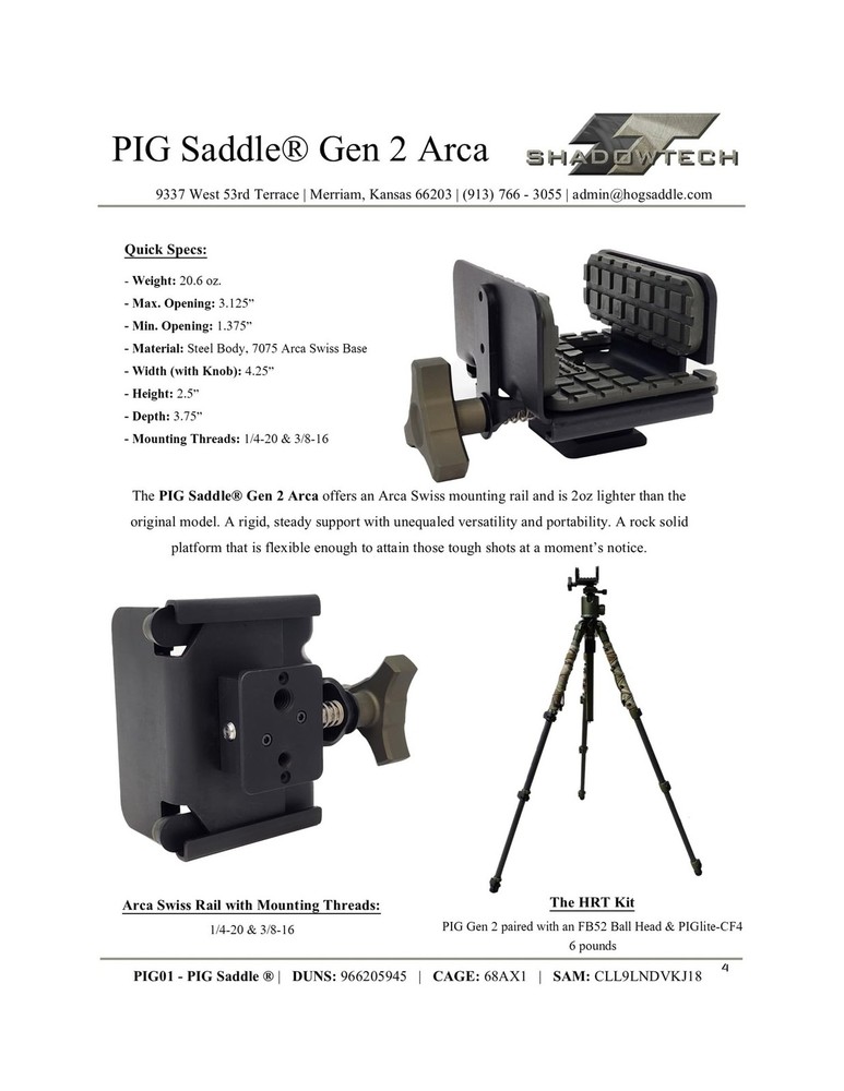 Pig Saddle Gen2 Arca, Shadow Tech, LLC