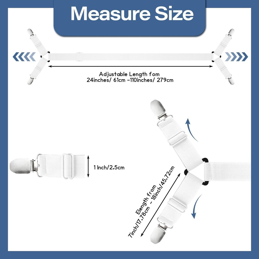 CHRORINE Bed Sheet Holder Straps Adjustable Sheet Fasteners Clips Keep Beddin...
