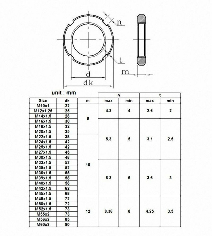 M10 - M27 Fine Thread Round Locknut Slotted Nut Retaining Castle Nut Select