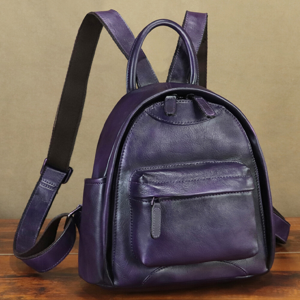 Genuine Leather Small Backpack Purses Women Knapsack Retro Leather Rucksack