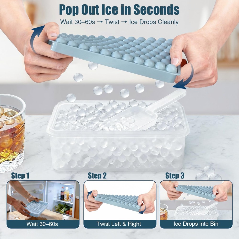 WIBIMEN Mini Ice Cube Trays, 0.55” Tiny Pebble for 2Pack/0.55In, Blue