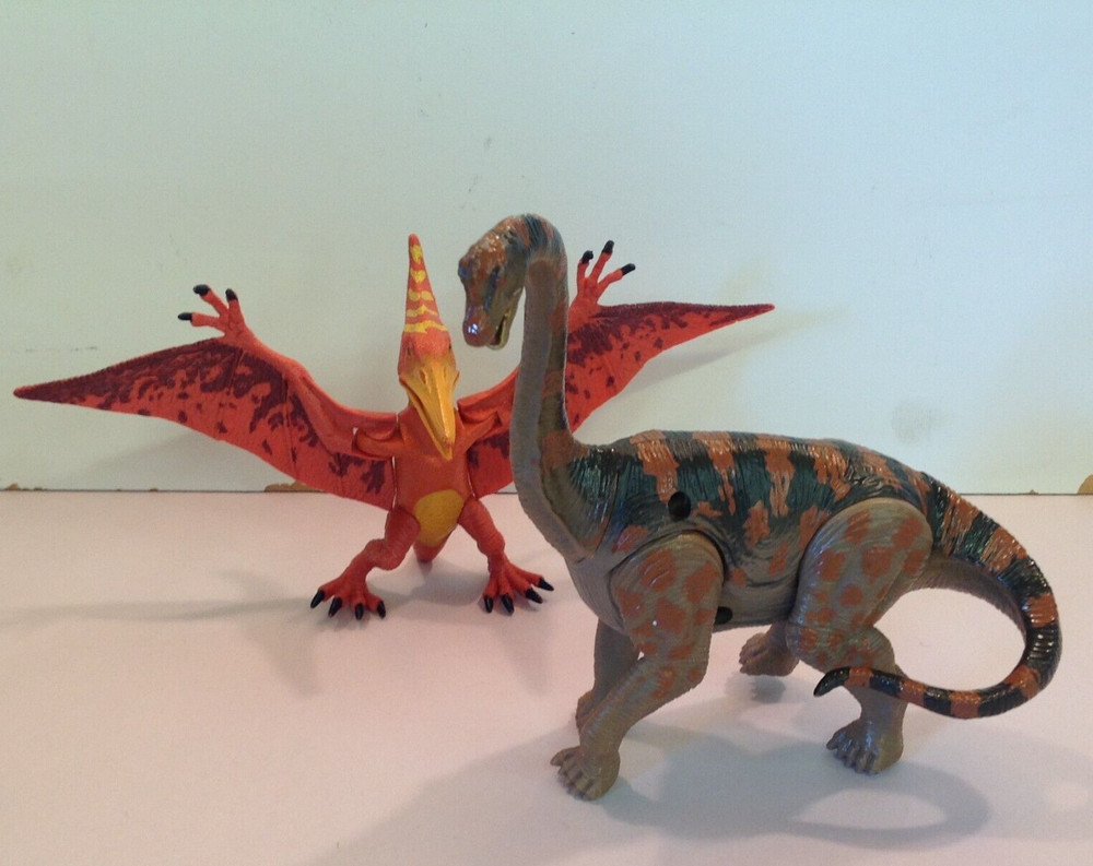 2 Pc Lot Kid Galaxy Dinosaur Toy Figures Pteranodon Brachiosaurus Poseable Dinos