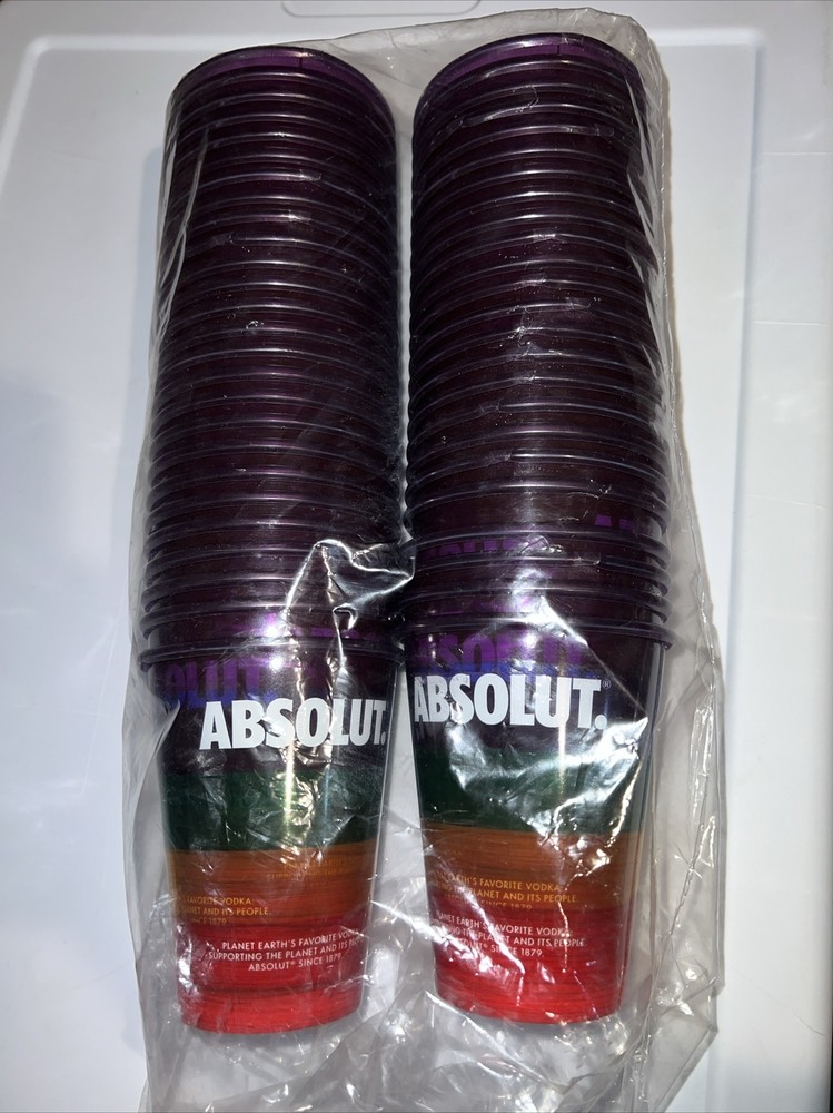Absolut Vodka Multi Color Plastic Stadium Cups. (50 Cups) 12oz