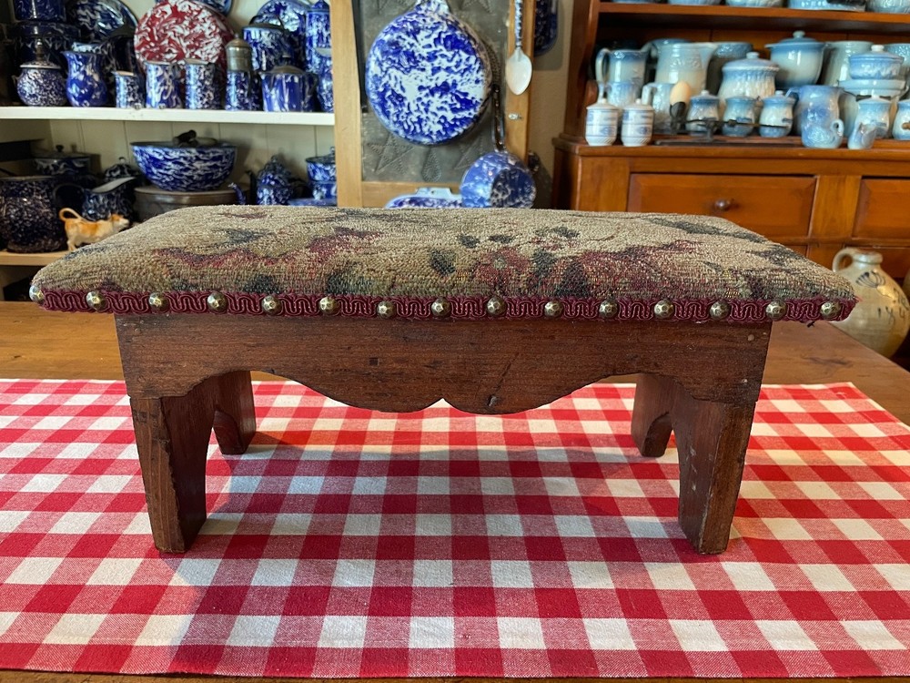 Antique Upholstered Footstool - Tapestry Fabric