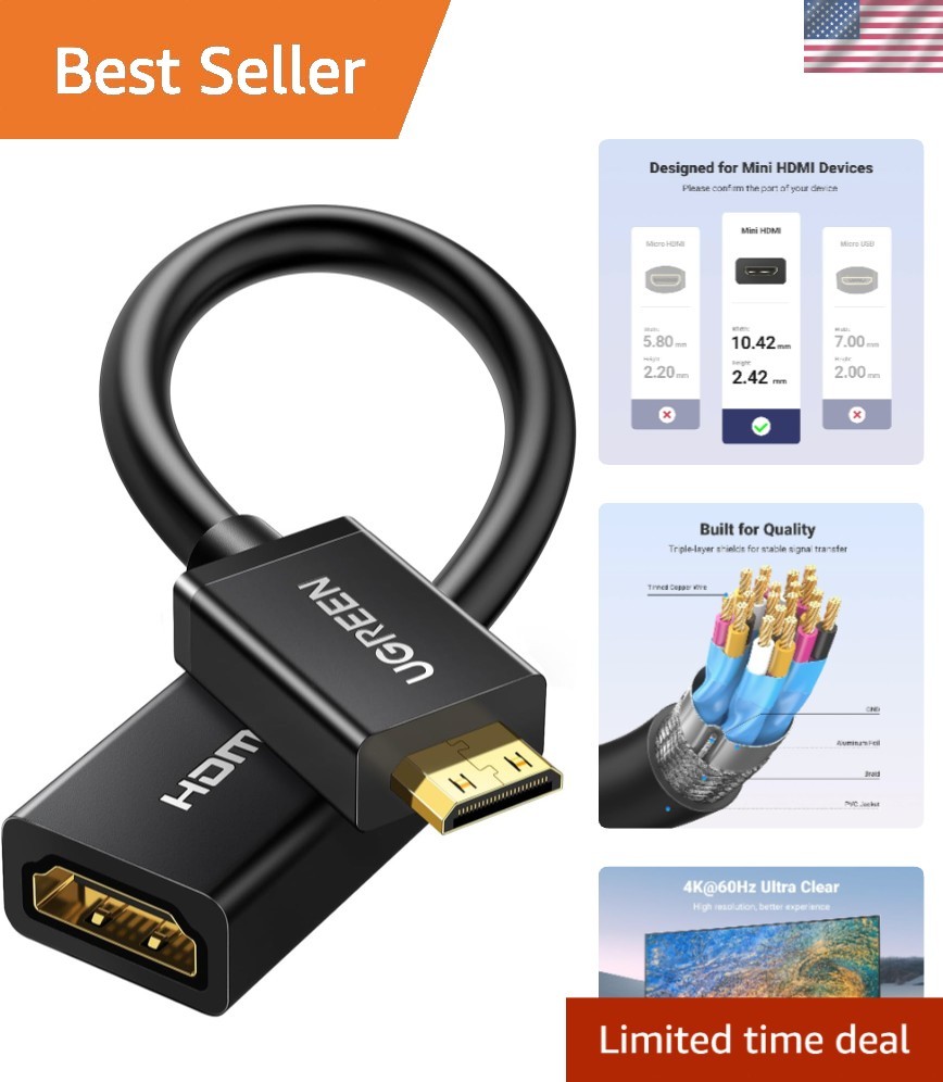 Versatile Mini HDMI to HDMI Adapter - Connects Raspberry Pi, Cameras & More