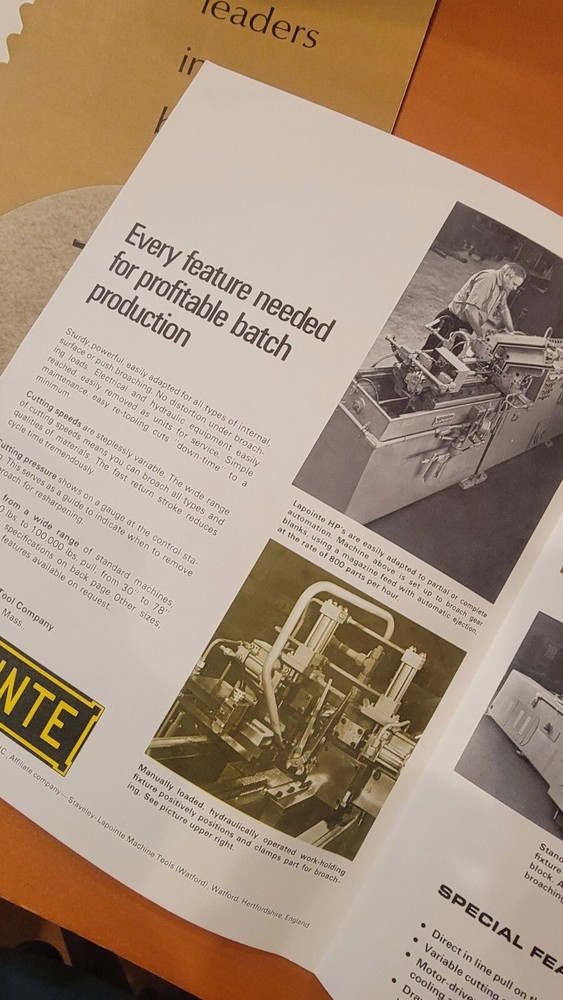 LAPOINTE (HP) Horizontal Hydraulic Broaching Machine Sales Brochure