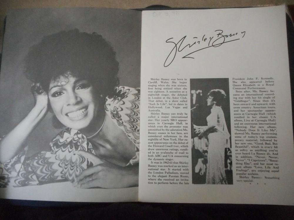 SHIRLEY BASSEY CARNEGIE HALL PROGRAM OCT 3 1981