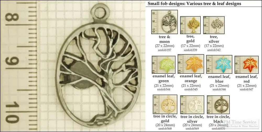 Tree and leaf-design decorative fobs, various designs & keychain options