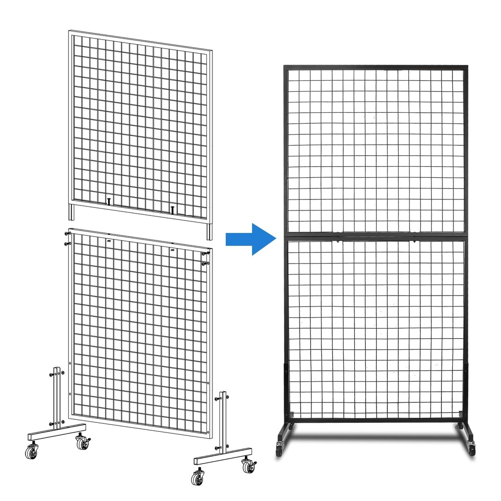 3'x 6' Gridwall Panel Display Stand with T-Base, Black Wire Grid Wall Panels ...