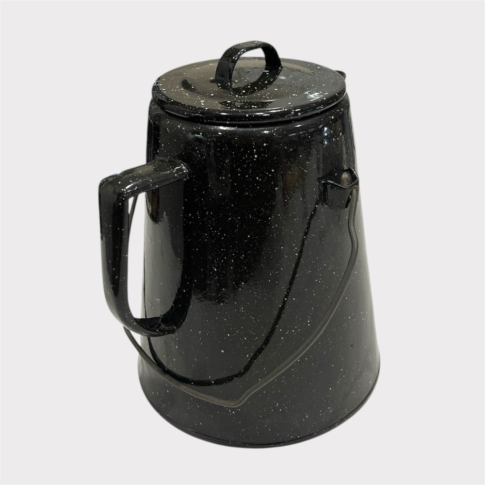 Enamelware Camping Coffee Percolator Pot Black & White Speckle 8 cup Dbl Handle