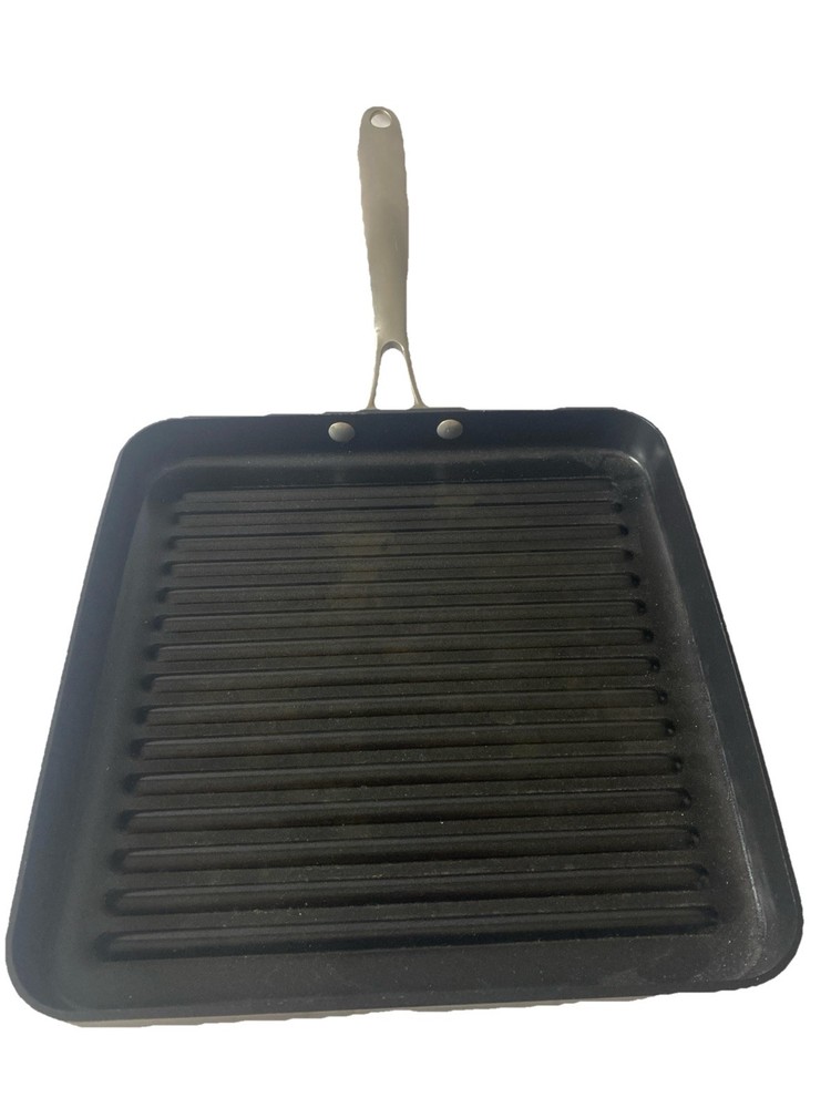 Cuisinart 11″ × 11″ Hard-Anodized Square Griddle Pan — Black w/ Silver Handle —