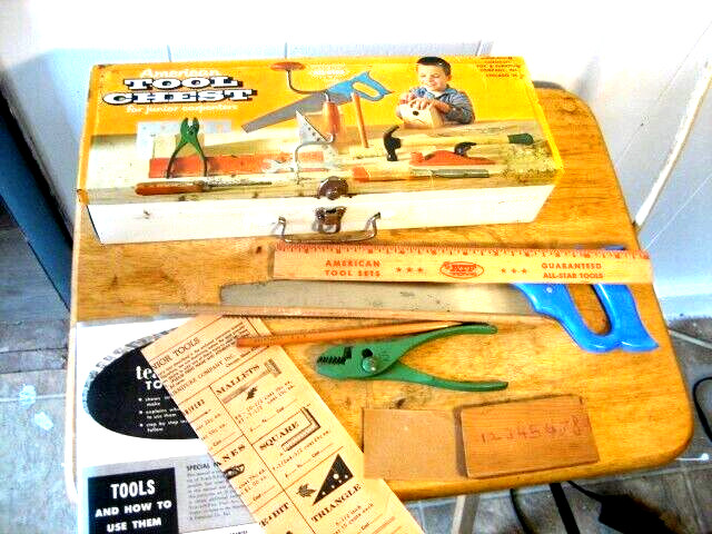 American tool chest for junior carpenters, includes some tools, vintage