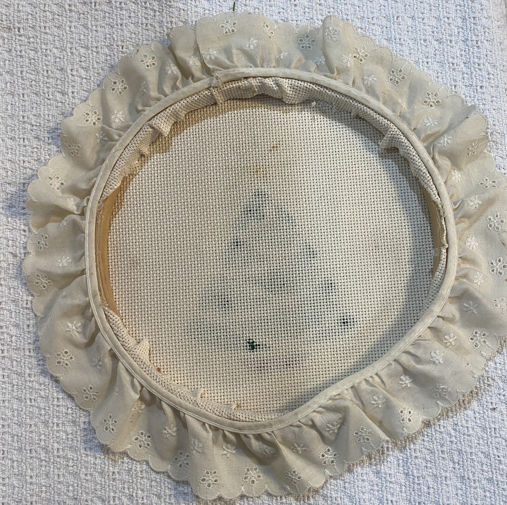 Vintage Hand Painted Christmas Tree on Needlepoint Canvas Embroidery Ring Framed