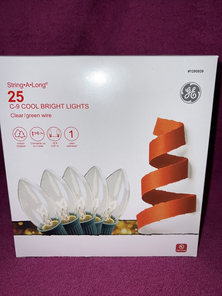 2 NEW GE String-A-Long 25 C-9 Cool Bright Clear Lights 16ft. Long