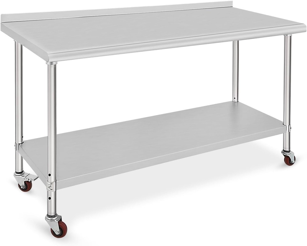 Commercial Stainless Steel Kitchen Prep Table with Casters