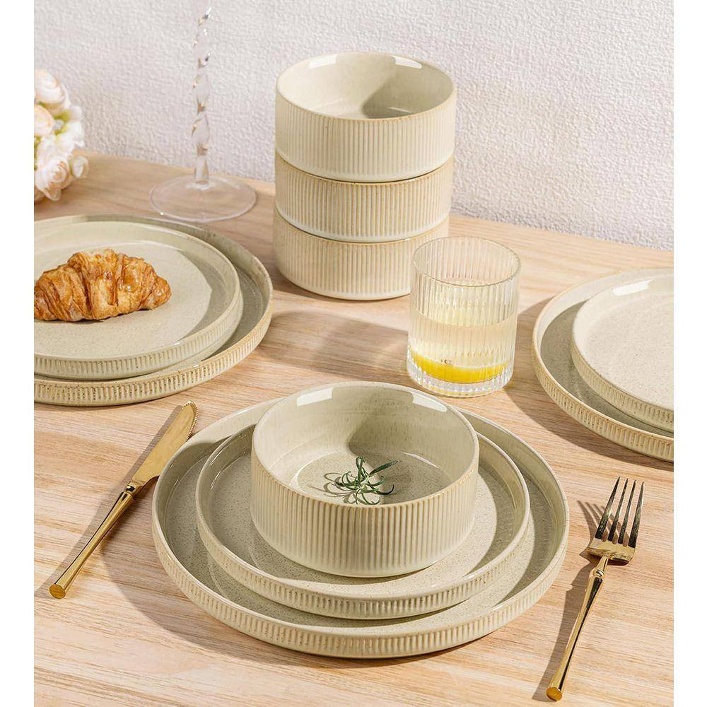 12-Piece Cappuccino Modern Ceramic Kitchen Dinnerware Sets with Plates and Bowls