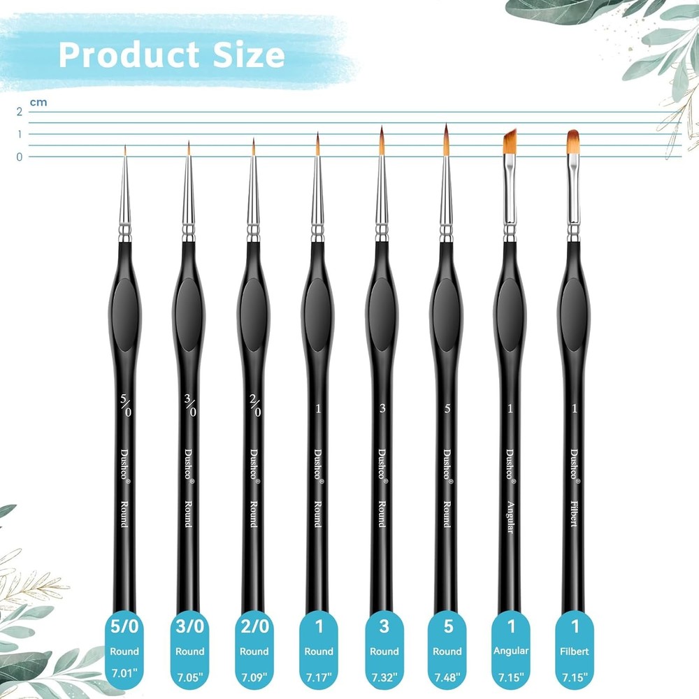 8-Piece Miniature Detail Paint Brushes Set - Precision Round, Filbert & Angular