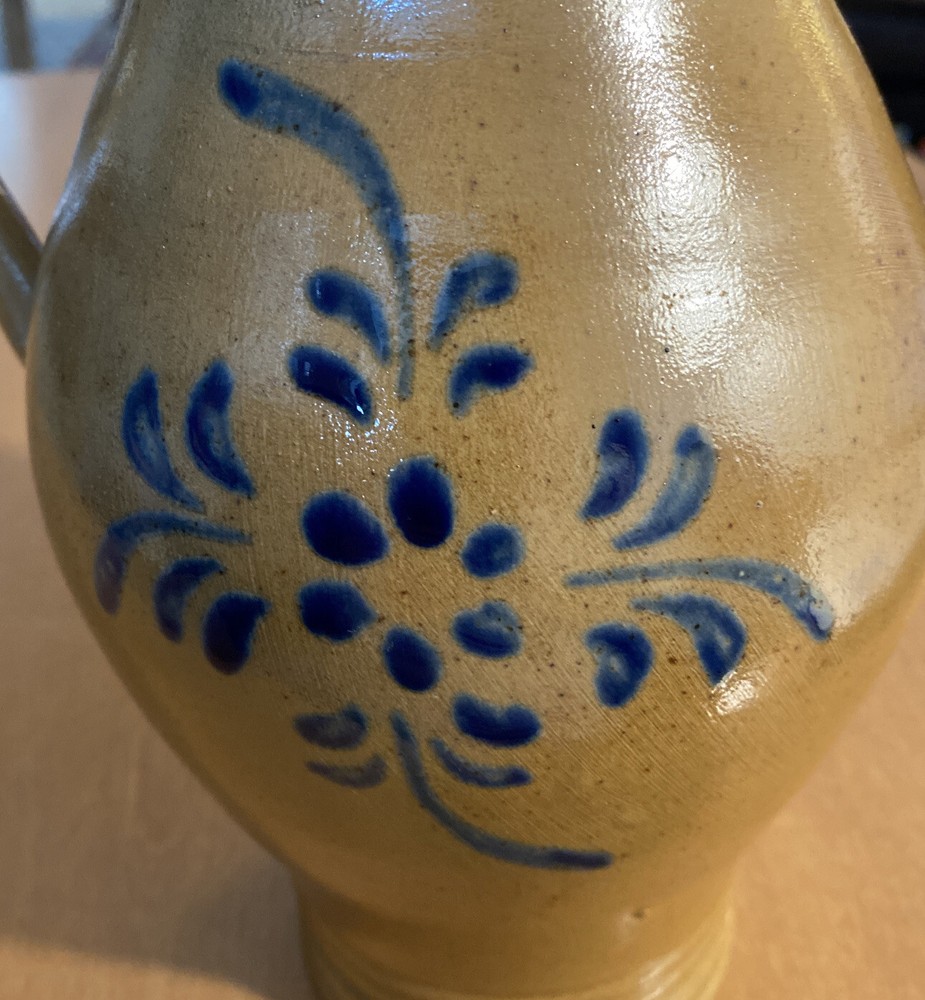 Shiny Brown Pottery Pitcher With Flower Design (Chipped-See Description)