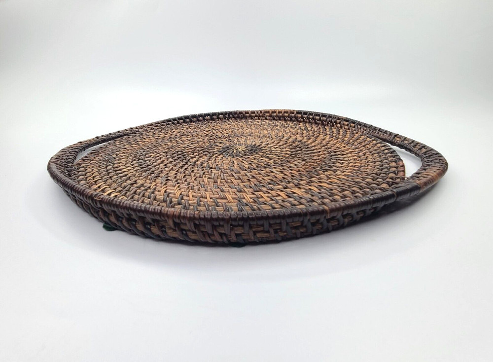 Woven Basket Platter Round with Handles Wall Table Decor Unique