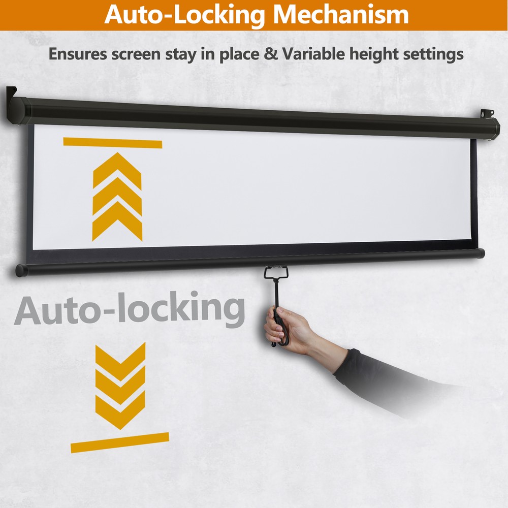 Screens Manual 100" 16:10 Manual Pull Down Projector Screen 4K Retract Black