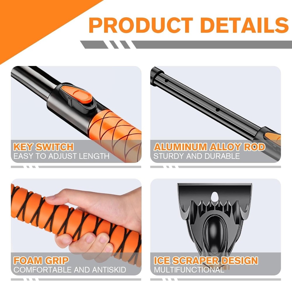 Extendable and Ice Scraper for Car, 30"-35"-39" Adjustable Long Handle & 4.3"...