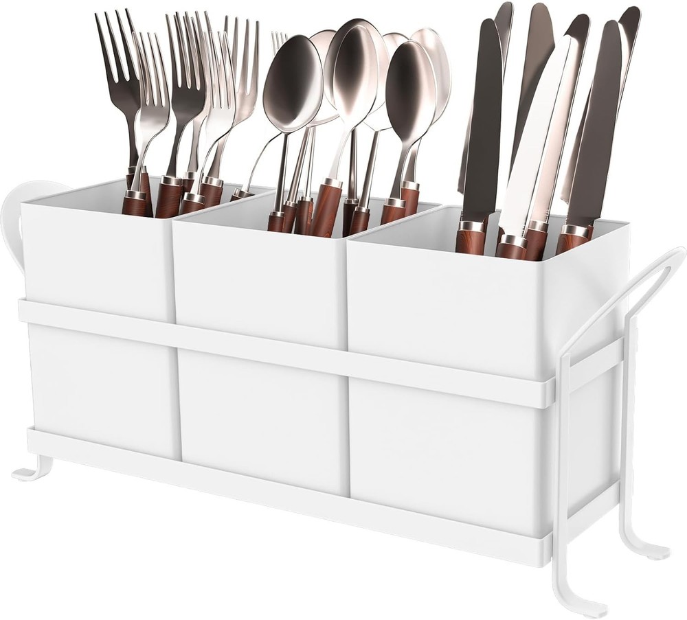 White Kitchen Utensil Holder Chic Silverware Holder Party Compact & Versatile