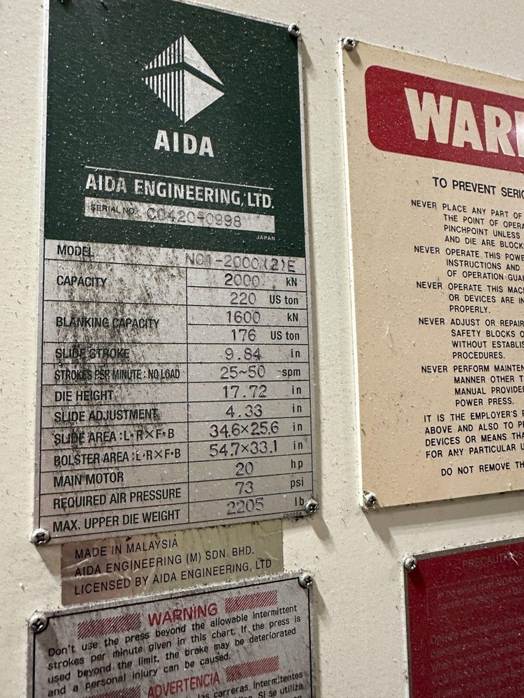 220 TON AIDA GAP FRAME PRESS