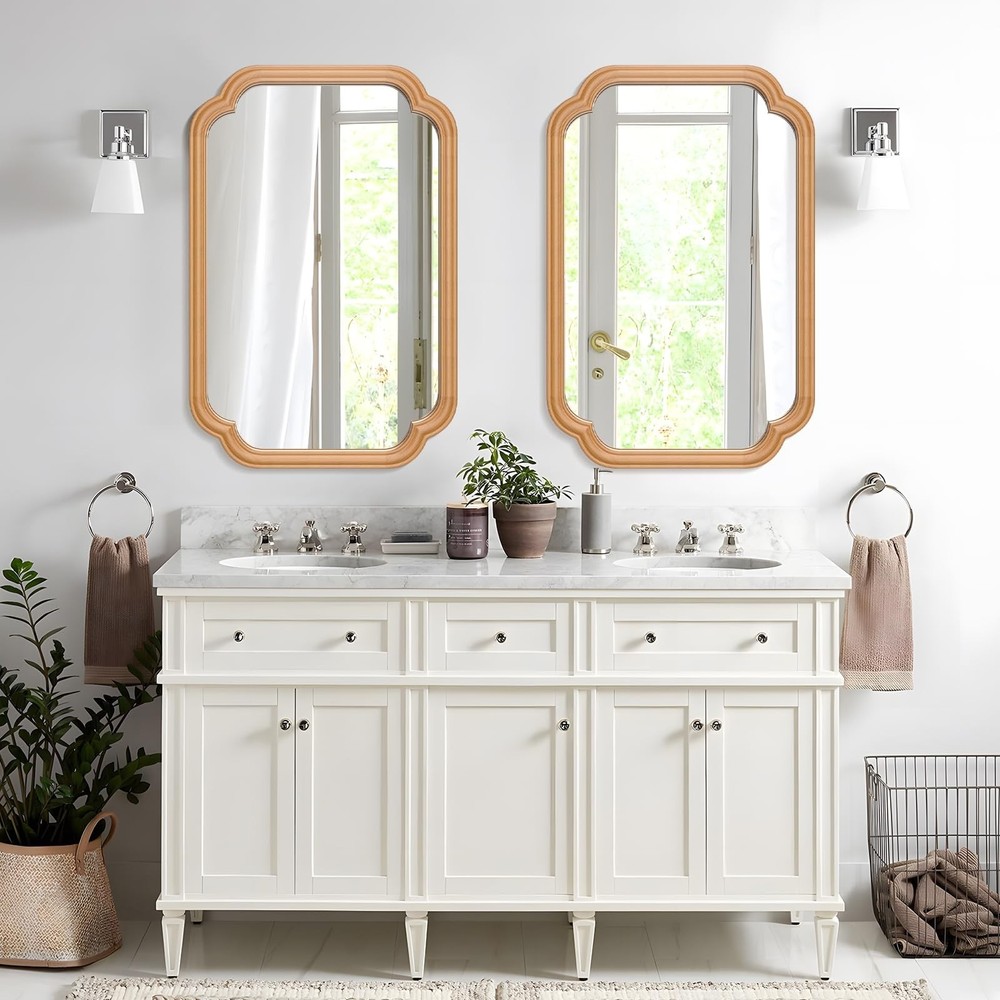 Ferytange Wood Mirror for Bathroom, 20" x 30" Rectangular Wall Mirror for Bat...