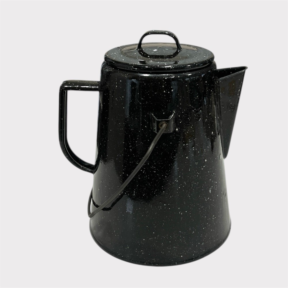 Enamelware Camping Coffee Percolator Pot Black & White Speckle 8 cup Dbl Handle