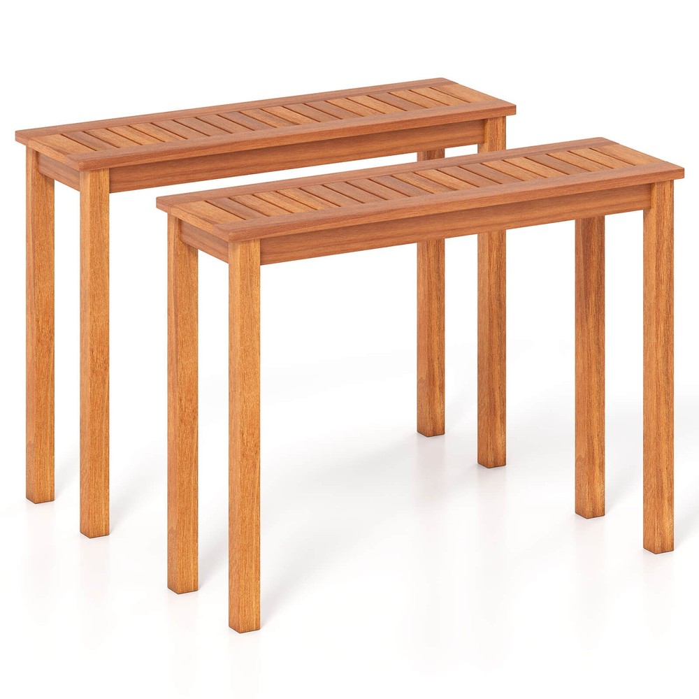 2PCS Outdoor Dining Table w/ Slatted Tabletop Buffet Bar Storage Organizer