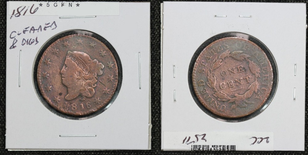 1816 Coronet Head Large Cent Cleaned 5GKN