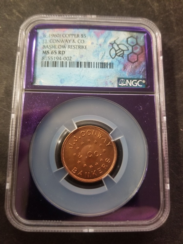 5 Dollars - J. J. Conway 1960 Pikes Peak, Colorado Bashlow Copper / NGC MS65 RD