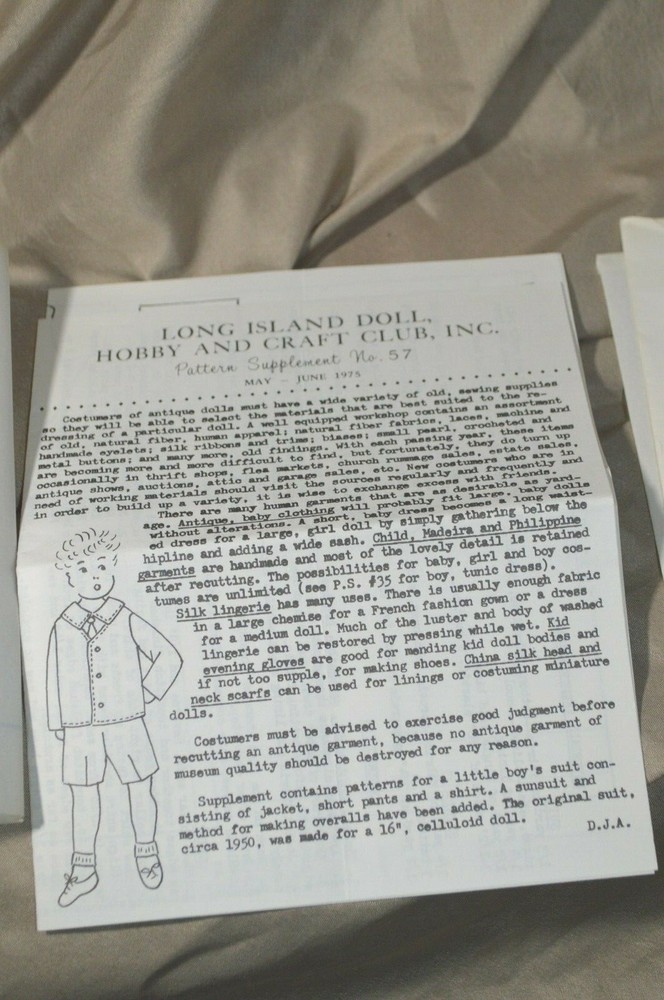 Vintage 16" Boy Doll Pattern Short Pants Jacket Shirt