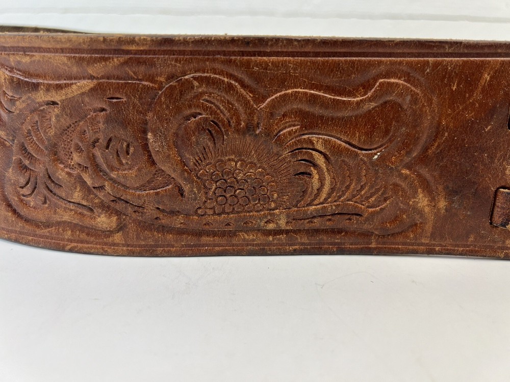 Vintage Hand Tooled Leather Ammunition Belt With Adjustable Loops