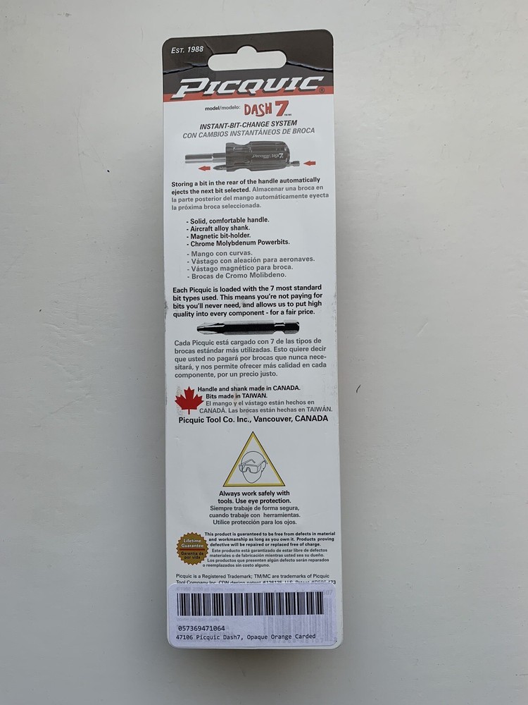 PICQUIC DASH 7 Screwdriver - Multi Bit with 7 Hex Powerbits - Orange