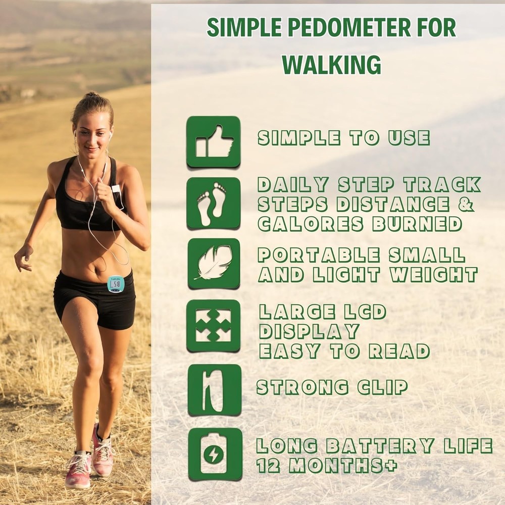 User-Friendly Step Counter Pedometer - 12- Battery Life, No Apps Needed