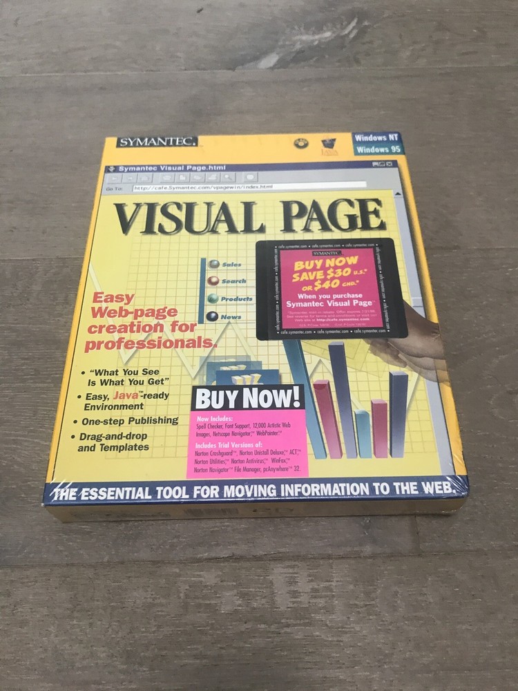 Window 95 New In Box Software Symantec Visual Page PC CD create web pages